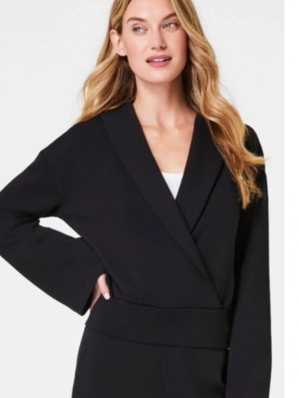 Spanx AirEssential Faux Wrap Sweatshirt Black size Large